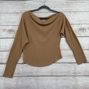 We the Free People Asymmetrical Thermal Blouse Women's Small Tan/Beige Boat Neck
